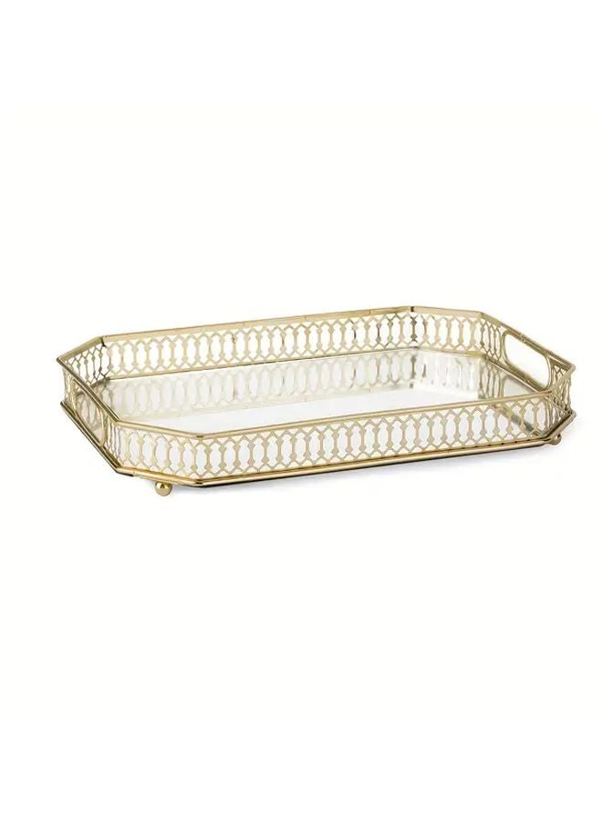2pcs Gold Metal Vanity Tray Large Makeup Jewelry Organizer For Dresser Bathroom - Image 2